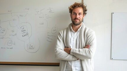 Wall Mural - A man stands in front of a whiteboard with a diagram on it