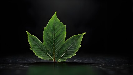 Wall Mural - leaf against a background of black AMOLED wallpaper