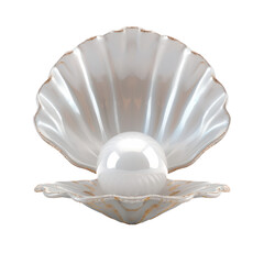 the white shell open with a white pearl in the middle, 3d, blender front view full length on transpa