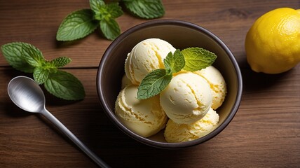 Canvas Print - Ice cream scope in bowl