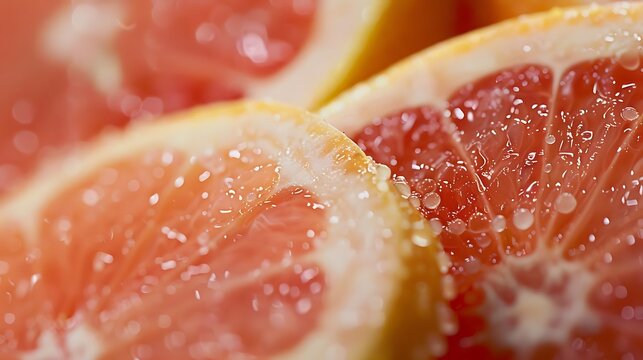 Closeup of Fresh Grapefruit Slices with Water Droplets - Realistic Photo