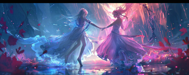 Fototapete - Amber and Neon's poetic dance.