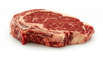 Wall Mural - Isolated Raw Rib Eye Steak in Close up on White Background