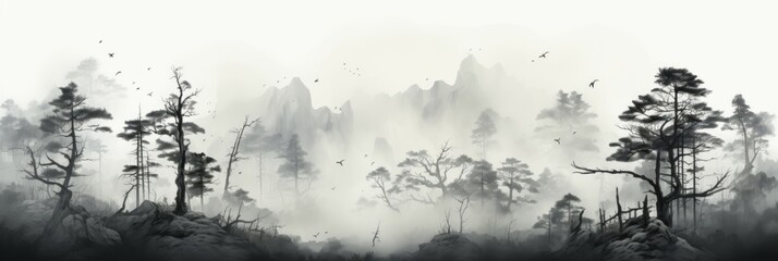 Poster - Foggy Forest Material Structure Background - Generative AI