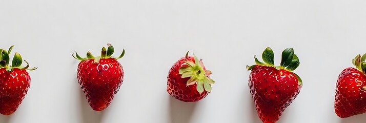 Wall Mural - Five Red Strawberries on a White Background Photo