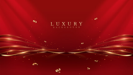 Wall Mural - elegant red backdrop decorated with golden ribbons and sparkling light effects. the backgrounds are 