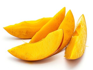 Wall Mural - Four Slices of Yellow Mango on White Background - Food Photography