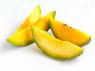 Wall Mural - Mango Slices on White Background - Realistic Photo