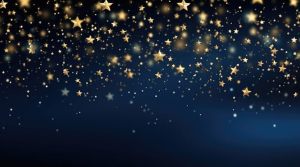 Wall Mural - Abstract background with gold stars, particles and sparkling on navy blue. Christmas Golden light shine particles bokeh on navy blue background. 2024 New year background. , generative ai