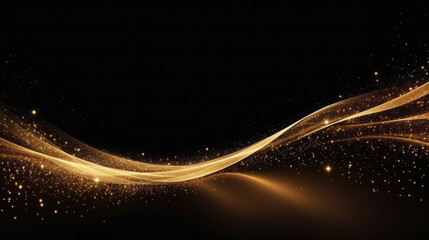 Wall Mural - Digital Gold Particles Wave and light abstract background with shining floor particle stars dust. Futuristic glittering Luxury golden sparkling on black background., generative ai