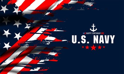 Poster - U.S. navy birthday on october 13th  with U.S, flag, perfect for office, banner, company, landing page, background, social media wallpaper and greeting card.