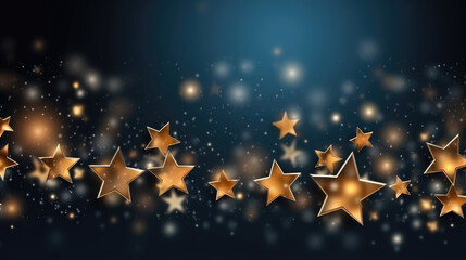 Wall Mural - Abstract background with gold glowing stars and particle. 2024 New year, Christmas background with gold stars and sparkling. Gold foil texture,, generative ai