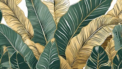 Wall Mural - botanical art. Abstract tropical leaf wallpaper, Luxurious nature leaf design in linear style.