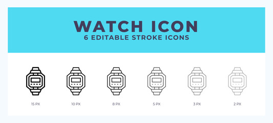 Wall Mural - Watch icon symbol. Logo illustration thin line. Bold line vector icons. Editable stroke