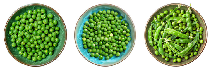 Fresh green peas in ceramic plate on white background. transparent background PNG