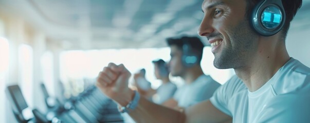 Poster - A high-energy commercial for a new fitness tracker, showing people using the tracker during various workouts, with close-ups of the device and its features