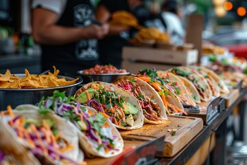 Wall Mural - Close Up of Tacos Served at a Food Stand