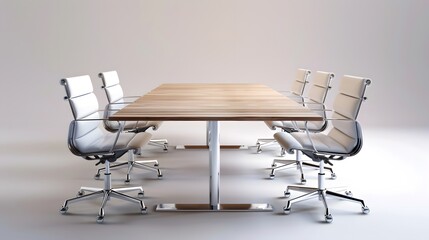 A minimalist 3D model of a business conference table with sleek, modern chairs. List of Art Media Minimalist realistic