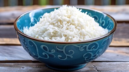 Canvas Print - A Bowl of White Rice on a Wooden Table