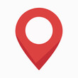 © Hogr - A red location pin icon. The pin is designed with a rounded top, resembling a location marker, and a pointed bottom, indicating direction. It is set against a white background.