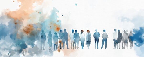 Corporate event, networking opportunities, professional crowd, Watercolor style
