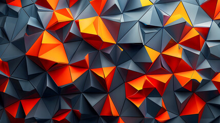 Poster - Dynamic Geometric Shapes in Vibrant Orange and Black Floating on Minimal Digital Plane