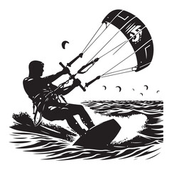 Wall Mural - Kitesurfing Kite Surfing logo, silhouette vector on white background.