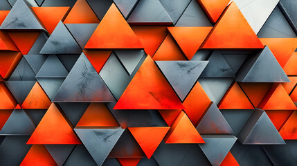 Poster - Bold Orange Triangles Arranged in Minimalist Digital Geometric Pattern