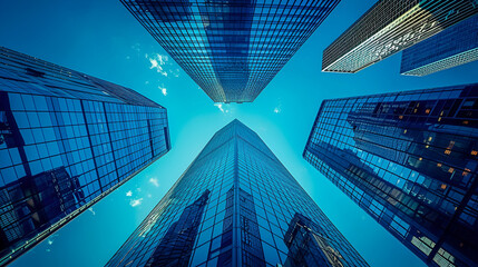 Business skyscrapers and office business center buildings, modern architecture, urban development, and corporate environment. commercial real estate, cityscapes, business infrastructure. Generative Ai