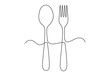 © Yasmin - Continuous one line drawing of spoon and fork vector illustration. Premium vector