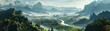 © paisan1leo - Breathtaking panoramic view of a misty valley with winding rivers, lush forests, and majestic mountains in the distance. Perfect for nature lovers.