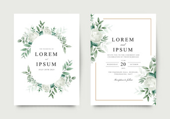 Wall Mural - Elegant white rose flower decoration wedding invitation template