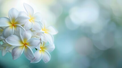 Canvas Print - a beautiful copy space image featuring frangipani flowers blooming with a softly blurred background.