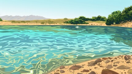 Wall Mural - Serene Oasis. Tranquil Lake amidst Desert Landscape