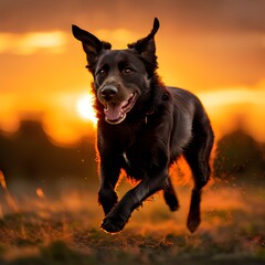 Canvas Print - black dog running