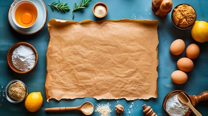 Wall Mural - A piece of paper with ingredients for baking.