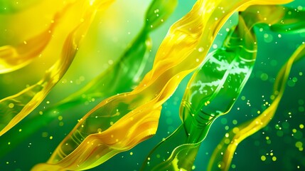 A green and yellow abstract background with water drops.