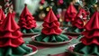 © Wp Background - Festive Red and Green Christmas Tree Napkin Fold Decorations for Holiday Dining Table Setting