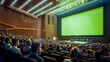 © VISUAL BACKGROUND - A large auditorium with green screen and people.