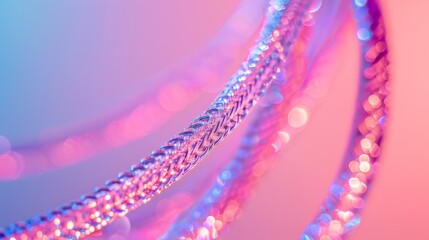 Poster - A minimalist composition featuring a close-up of a coiled holographic phone cord against a soft pink gradient background