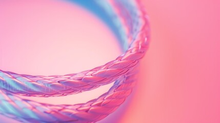 Poster - A minimalist image of a coiled holographic phone cord against a soft pink background