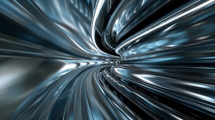 Poster - Enjoy a futuristic view within a tunnel at night featuring bright light trails and reflective metal surfaces