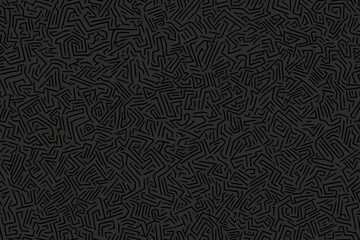 Abstract black and white geometric pattern design with intricate lines forming a maze-like structure. Concept of complexity, confusion, and labyrinth.