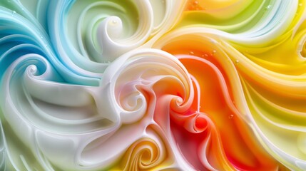 Poster - A close-up photograph showcasing a colorful foam pattern, with vibrant swirls of blue, green, orange, and red hues, creating an intricate design against a soft white backdrop