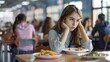 © doraclub - Teenage Girl Sitting Alone with Untouched Meal in School Cafeteria Highlighting Eating Disorder and Social Impact