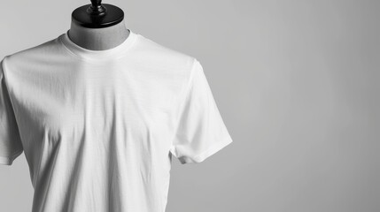 Poster - Close-up of a white t-shirt on a mannequin against a simple background, ideal for displaying designs and branding