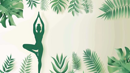 Watercolor silhouette of a meditating woman in green leaves