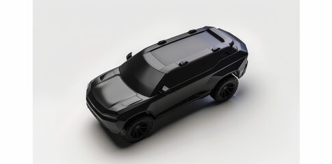 Wall Mural - 3D rendering of a black SUV car on a white background from a top view angle.