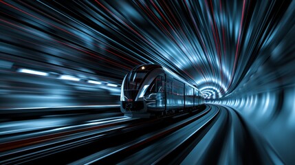 Poster - A sleek high-speed train races through a brightly lit, modern tunnel in this dynamic and futuristic scene.