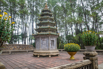 Hue, Vietnam - 6 Feb, 2024: Thien Mu Pagoda and Buddhist Temple, Hue, Vietnam